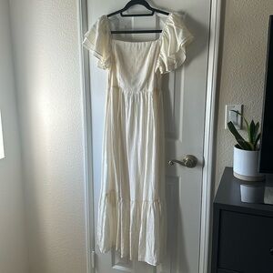 PinkBlush Cream Flutter Sleeve Maternity Midi Dress • Size S